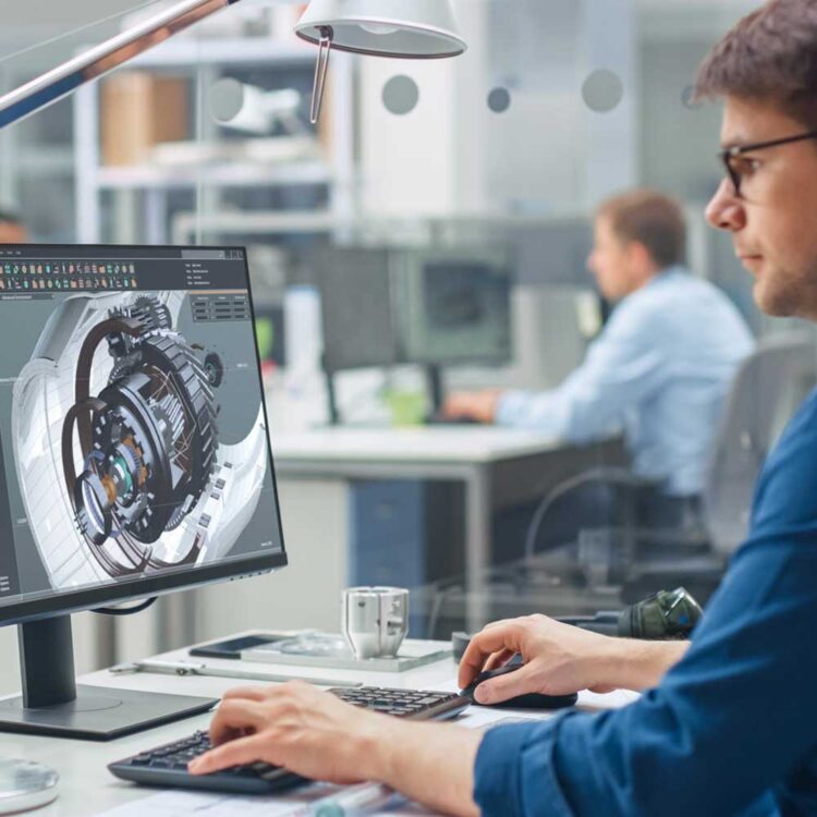 Design engineer using CAD software